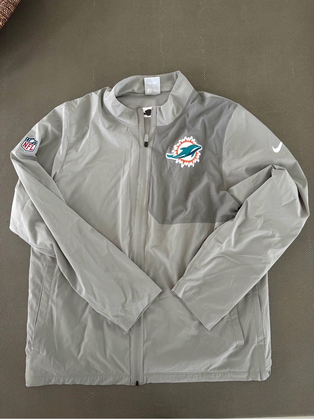 Nike Miami Dolphins Gray Full Zip Team Issued Mens Jacket XL NFL Windbreaker